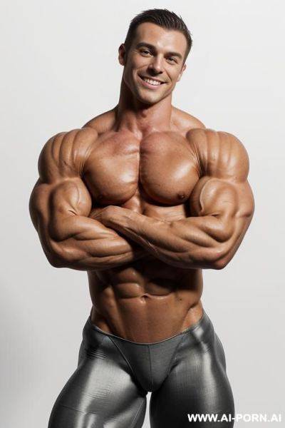 (white background), closeup view exaggarating muscle size and definition, (naked), (nude). (white pallid skin). hard & pallid, (extremely beautiful short gaunt womans face with high cheekbones), coy - ai-porn.ai on pornintellect.com