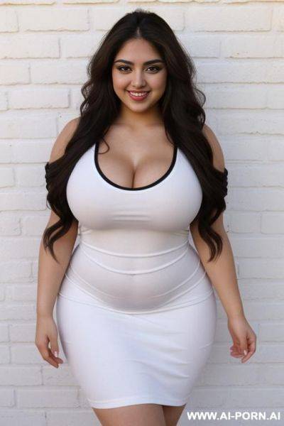 Pear shaped, gorgeous, extremely thicc, very mexican, eyeliner, sundress, band tshirt, party woman, smiling, long hair, plump bbw - ai-porn.ai - Mexico on pornintellect.com