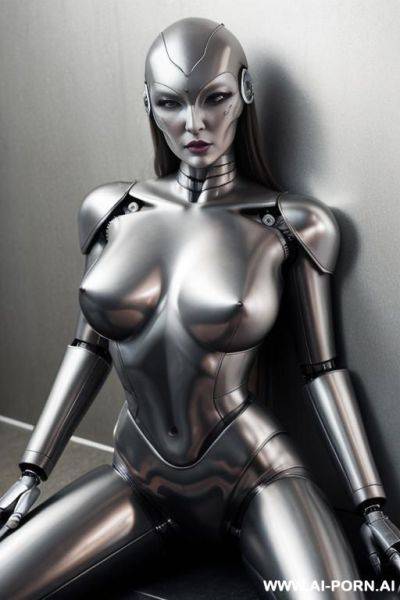 Metal skin，metal body，robot，silver skin，pussy spread - ai-porn.ai on pornintellect.com