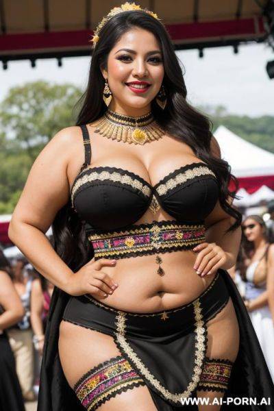 Mexican, dark hair, extremely wide hips, traditional dress, , hourglass figure, festival, eyeliner, heavy makeup, plumper - ai-porn.ai - Mexico on pornintellect.com