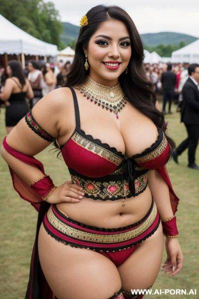 Mexican, dark hair, wide hips, traditional dress, , hourglass figure, festival, eyeliner, heavy makeup, plumper - ai-porn.ai - Mexico on pornintellect.com