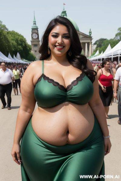 Rotund mexican, dark hair, extremely wide hips, sundress, , hourglass figure, festival, eyeliner, heavy makeup, plumper, holding a green vile - ai-porn.ai - Mexico on pornintellect.com