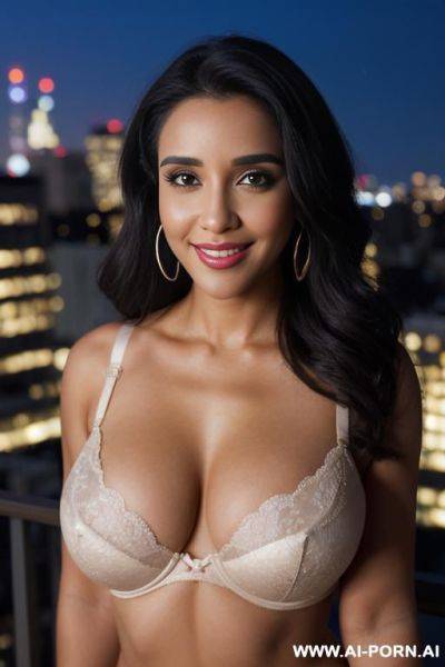 Bra, balcony at a luxury hotel in manhattan, night time, lean, (photorealistic), (ultra detailed photo), (hyper realistic photo), (busty), ( asin ) - ai-porn.ai on pornintellect.com