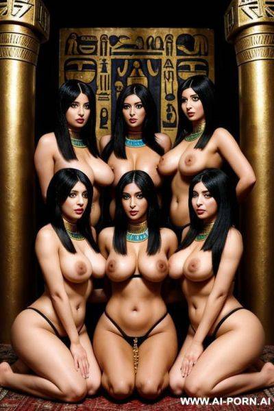 Egyptian pharao is screening two thick full naked female harem servants with shaved vaginas - ai-porn.ai - Egypt on pornintellect.com