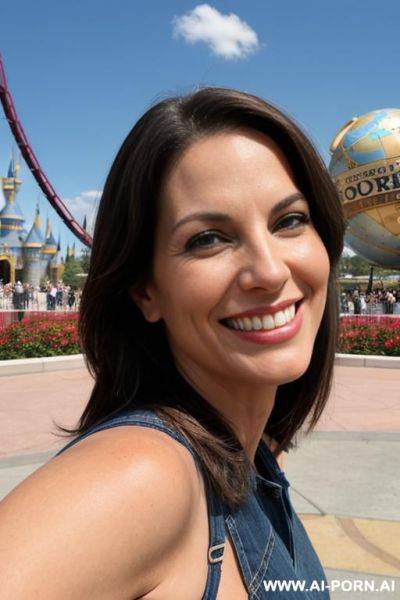 (suburban mom) (close up) (smiling) (bending down) (famous theme park) - ai-porn.ai on pornintellect.com