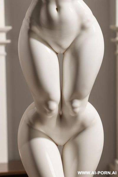 Porcelain white skin turned into statue, partial zoom, very fit hourglass figure standing naked, extremely wide pelvis area, obvious wide pelvis, fit waist closeup zoom picture, porcelain statue wide - ai-porn.ai on pornintellect.com