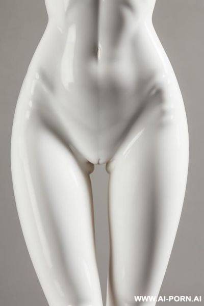 Porcelain white skin turned into statue, partial zoom, very fit hourglass figure standing naked, extremely wide hips fit waist closeup zoom picture, porcelain statue wide pelvis close zoom details, wide inner gap between legs, very wide crotch-gap glimpse - ai-porn.ai on pornintellect.com
