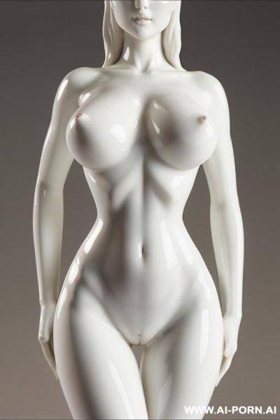 Porcelain white nude skin turned into statue, zoom, very fit hourglass figure, extremely wide pelvis and hips, fit waist closeup zoom picture, porcelain statue, wide hips fit details, wide inner gap between legs, very wide crotch-gap naked pussy - ai-porn.ai on pornintellect.com