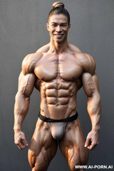 (gray background), (chinese street fighter character), view increasing muscle size and definition, (naked), (nude), (shortest most muscular woman only), (white pallid skin). hard & pallid, ((extremely - ai-porn.ai - China on pornintellect.com