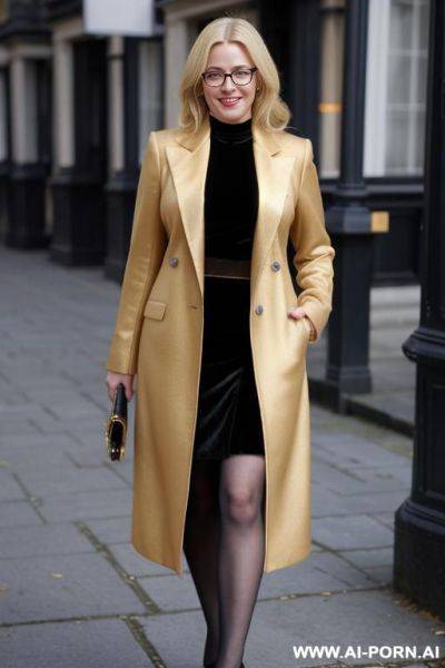 Black velvet formal coat and velvet skirt sexy thick glasses - ai-porn.ai on pornintellect.com