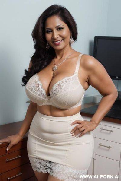 Milf, curvy body, tight skirt, big boobs and ass, hourglass figure, lace bra, mother sucks two cocks - ai-porn.ai on pornintellect.com