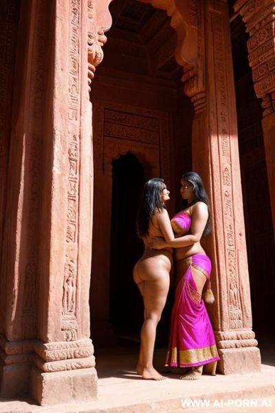 Ancient indian thick priestess is screening a full naked thick indian lesbian female in a colourful temple - ai-porn.ai - India on pornintellect.com