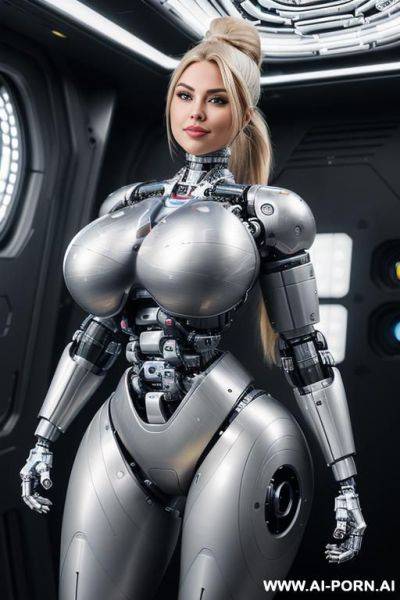 (((realistic look, super realistic))) ((spaceship)) ((front view)) (((beautiful cyborg woman))) (((sexy cyborg woman))) ((blonde)) ((long ponytail hairstyle)) (((perfectly beautiful face, sexy plump lips))) - ai-porn.ai on pornintellect.com