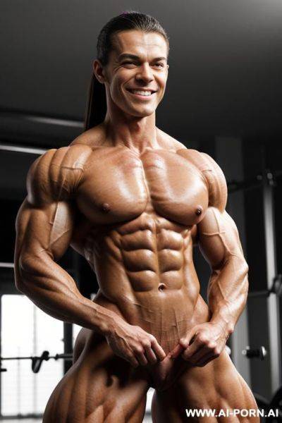 (((nude extremely muscular lean ifbb pro woman zafirova))), (nude short svelte lean shredded female bodybuilder champion), (((topless))), firm muscular nipples, black hair, (twenty year old bodybuilder), - ai-porn.ai on pornintellect.com