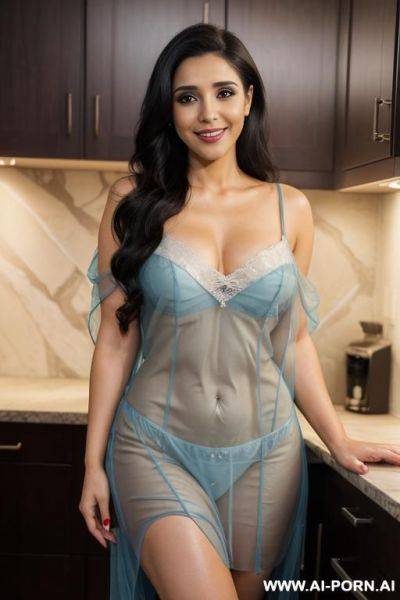 Sheer nightgown , modern mansion kitchen, night time, (photorealistic), (ultra detailed photo), (hyper realistic photo), (asin ) (busty) - ai-porn.ai on pornintellect.com
