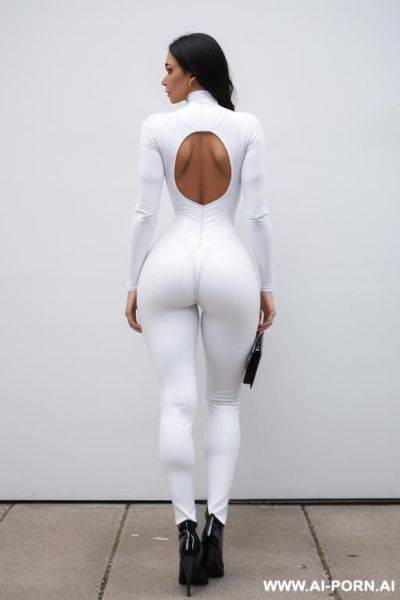 Wearing white tight catsuit, perfect butts, black boots - ai-porn.ai on pornintellect.com