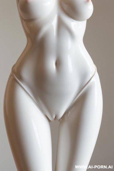 Porcelain white nude statue low angle frontal- pussy zoom view, very fit nude waist close up photo, wide hips, wide inner gap between legs zoom closeup - ai-porn.ai on pornintellect.com