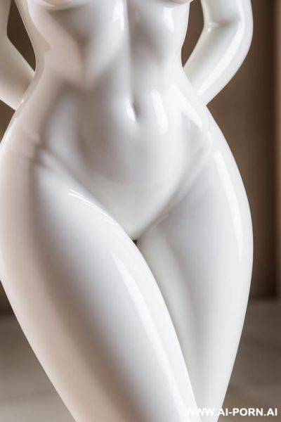 Low part of the porcelain white nude statue, very fit nude waist close up photo, very wide hips, wide inner gap between legs zoom closeup photo - ai-porn.ai on pornintellect.com