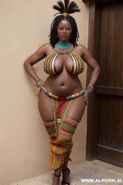 Mummy from an african tribe, big tits, slightly sagging, wide hips and a big ass, tribal clothes - ai-porn.ai on pornintellect.com