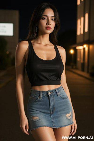 J.i.l.l v.a.l.e.n.t.i.n.e, re3, jean skirt, tank top, night time - ai-porn.ai on pornintellect.com