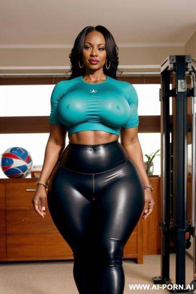 African milf, huge ass, wide hips, big heavy tits, leggings, sports top - ai-porn.ai on pornintellect.com