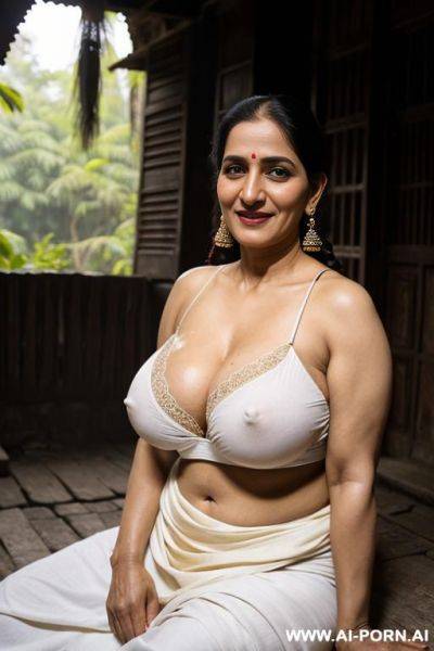 Mature in old chawl house, sitting in old palace, revealing body, (((neha bhabhi))), (white skin like white woman), bold makeup - ai-porn.ai on pornintellect.com