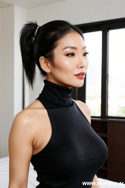 Seductive asian milf, sleeveless turtleneck - ai-porn.ai on pornintellect.com