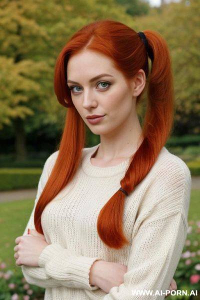 Cutie babe face. shorty height. ginger ails. two tails left and right. light sweater, black jeans. not very beautiful but pretty. average level of beauty. - ai-porn.ai on pornintellect.com