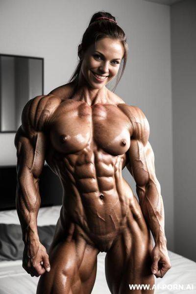 ((topless)) (((short pretty finnish muscle woman fbb))), ((muscles like short but muscular sarah crail ifbb)), (((short very extremely muscular slender gaunt lean muscle physique))), (((pretty woman - ai-porn.ai - Finland on pornintellect.com