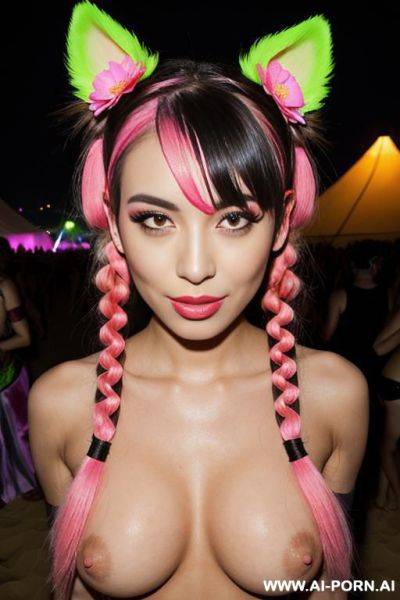 Raver, on party favors, neon, promiscuous, party, concert. bright glowing pink nipples. - ai-porn.ai on pornintellect.com