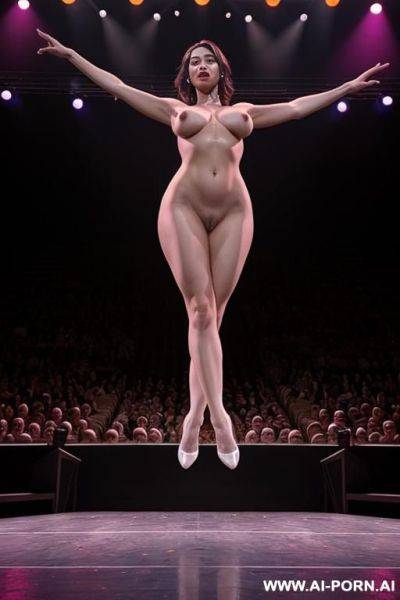 Ultrarealistic dance performance naked picture, on the stage totally naked dancing, audience watch, pure nudity on the stage, oversized hanging saggy breasts long down - ai-porn.ai on pornintellect.com