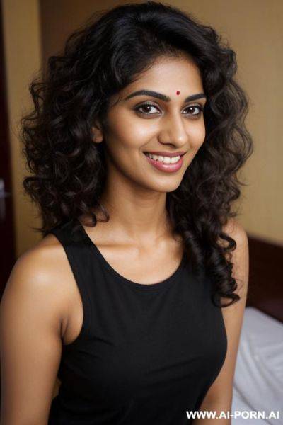 Black sleeveless crew neck shirt , (gorgeous), beautiful eyes, (big full lips), big nose, (beautiful), (lean) (photorealistic) (tanned dark indian ), (ultra detailed photo), (hyper realistic photo), (busty) - ai-porn.ai - India on pornintellect.com