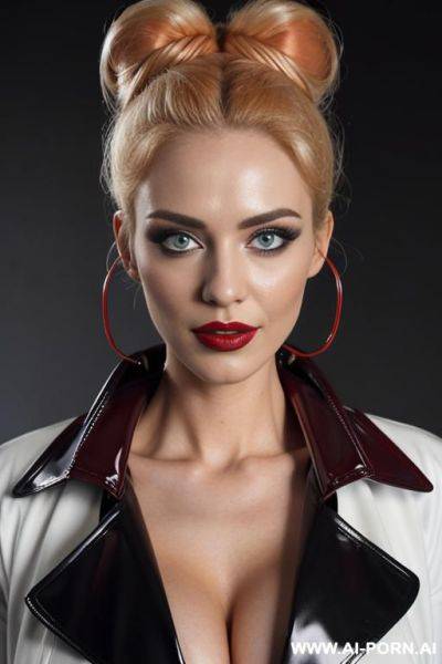 Red latex coat, beautiful, fashion model, bimbo - ai-porn.ai on pornintellect.com