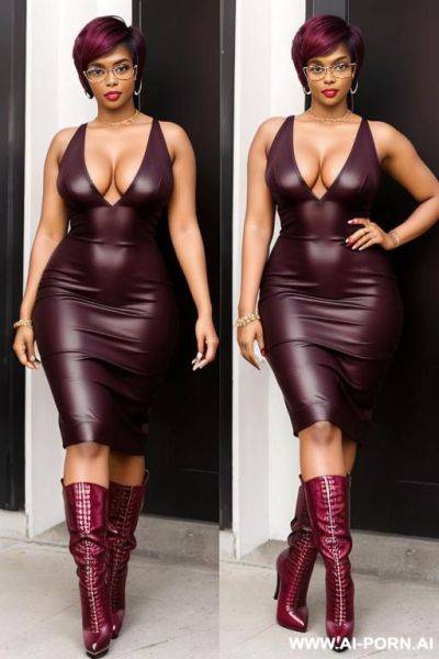 Hot sexy tall woman dark skin huge tits (pixie haircut) glasses (very high heel boots) (long tihht dress) - ai-porn.ai on pornintellect.com