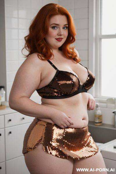 Half-length photo, ((half body photo shot close up)). as a set in the laundry area, a (((obese))) fat chubby fat thick and bbw redhead british, ((she is washing clothes)). she has lovehandless. - ai-porn.ai - Britain on pornintellect.com