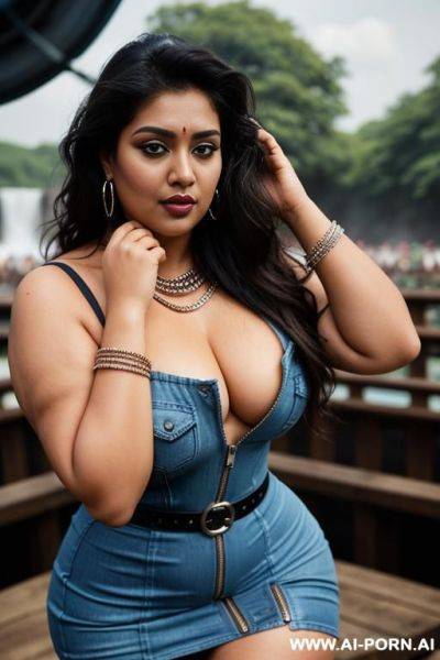 Ugly obese indian woman with saggy ugly boobs wearing multiple silver chains (( chains)) (( silver cross)) flashing boobs in public wearing denim with a zipper ((denim dress with zipper)) ((ugly boobs)) ((saggy boobs)) ((ugly areolas)) - ai-porn.ai - India on pornintellect.com