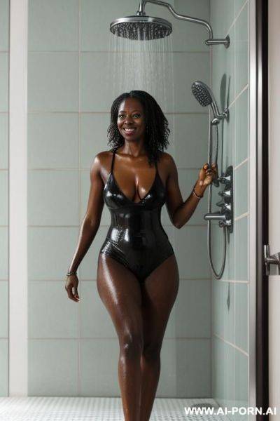 2 women under the shower, one woman (nordic), one woman (african) - ai-porn.ai on pornintellect.com