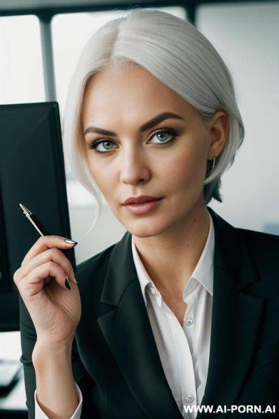 Black blazer, office shirt, pencil skirt, ((head close view)) - ai-porn.ai on pornintellect.com