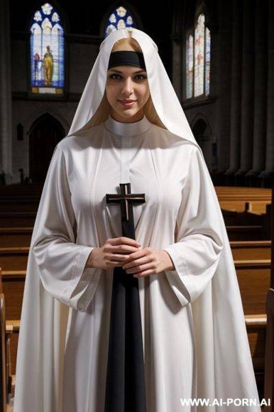 Blonde nuns veil nude in church standing nude - ai-porn.ai on pornintellect.com