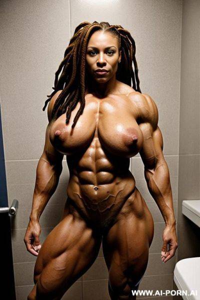 Very big ass, wide open asshole, muscular legs, giant tits, shaved pussy, greased oiled body, no clothes, totally naked - ai-porn.ai on pornintellect.com