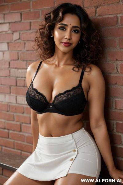 Black bra, ((asin)), (gorgeous), beautiful eyes, (big full lips), big nose, (beautiful), (lean) ((photorealistic)) (tanned indian), ((ultra detailed photo)), ((hyper realistic photo)), ((busty)), (brick wall), ((large round boobs)) - ai-porn.ai - India on pornintellect.com