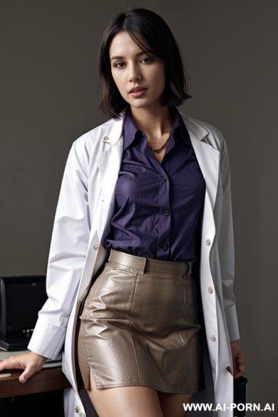 Lab coat, ((collared shirt)), skirt, long bob - ai-porn.ai on pornintellect.com
