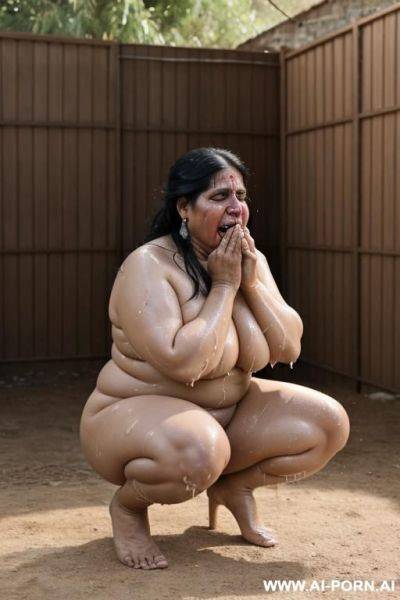 2 mature obese women , totally naked, standing in a backyard - ai-porn.ai on pornintellect.com