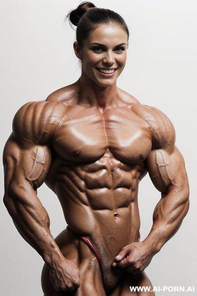 (white background), (naked), (nude), (shortest most muscular white woman only), ((short)), ((very white pallid skin)), ((perfect hard erotic pink rosy nipples)), hard & pallid, (((extremely beautiful - ai-porn.ai on pornintellect.com