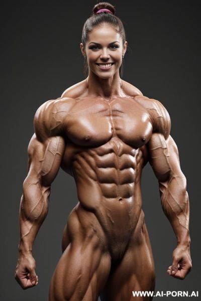 (simple background highlighting muscle), (naked), (nude), (shortest most muscular white woman only), ((short)), ((very white pallid skin)), ((perfect hard erotic pink rosy nipples)), hard & pallid, - ai-porn.ai on pornintellect.com