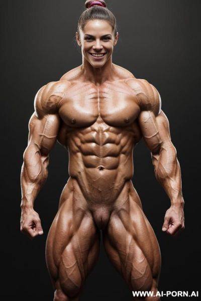 (simple background), (naked), (nude), (shortest most muscular white woman only), ((short)), ((very white pallid skin)), ((perfect hard erotic pink rosy nipples)), hard & pallid, (((extremely beautiful - ai-porn.ai on pornintellect.com