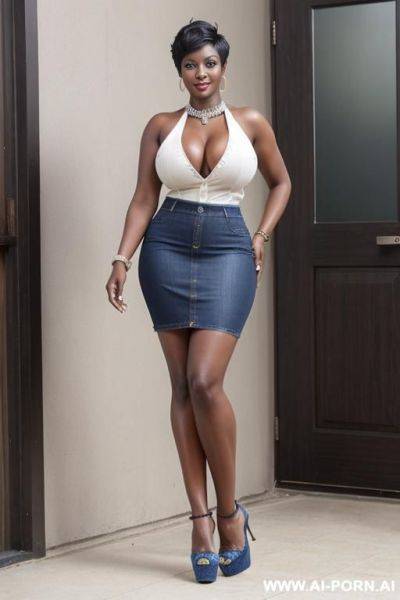 Hot tall mature (dark skin) (high heels) (denim skirt) (huge tits) (pixie hair cut) (big cleavage) - ai-porn.ai on pornintellect.com