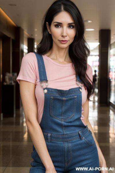 (pink shirt and overalls), ((suburban mom)), ((higareda)), (gorgeous), beautiful eyes, (big full lips), (beautiful), (lean) ((photorealistic)) (tanned latina), ((ultra detailed photo)), ((hyper realistic photo)), (busty) - ai-porn.ai on pornintellect.com