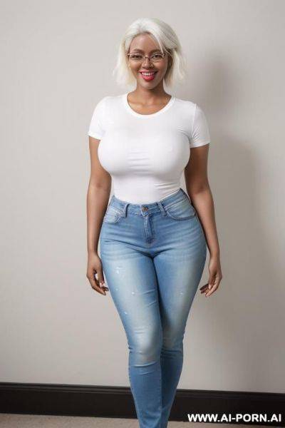 Hot sexy tall rusian woman huge tits pixie hair high heels glasses white t shirt (dark skin) - ai-porn.ai on pornintellect.com