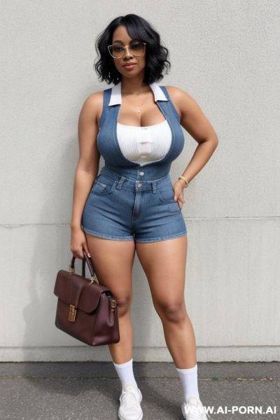 Hot sexy tall woman dark skin huge tits pixie hair (sneakers ) glasses (shorts) (big cleavage) ( knee socks) (amazing body) (no shirt) (no bra) - ai-porn.ai on pornintellect.com